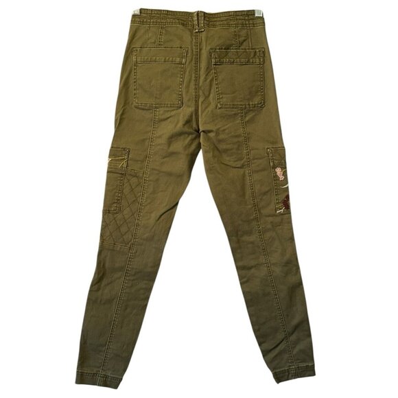 Anthropologie Women  Austen Embroidered Green Floral Cargo Skinny Pants Size 26 - Picture 2 of 16